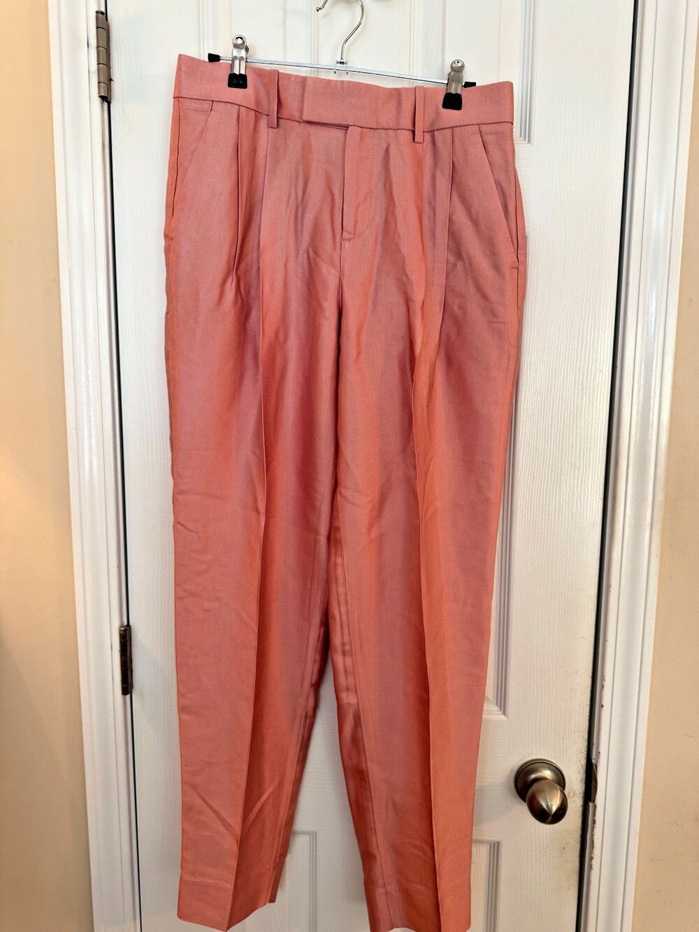 NWT Banana Republic Sz 4L Satin Tapered Pants Pleated Ankle Pink ECOVERO Dressy - Picture 2 of 9
